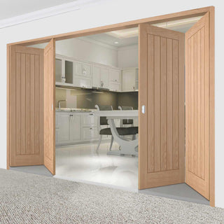 Image: Four Folding Doors & Frame Kit - Belize Oak 2+2 Folding Door - Unfinished