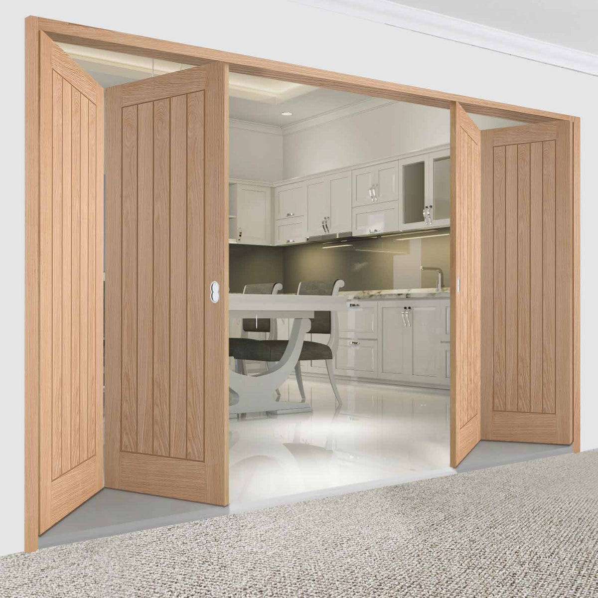 Four Folding Doors & Frame Kit - Belize Oak 2+2 Folding Door - Unfinished