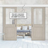 Double Sliding Door & Wall Track - Belize Light Grey Door  - Clear Glass Frosted Lines - Prefinished