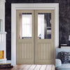 Pass-Easi Two Sliding Doors and Frame Kit - Belize Light Grey Door  - Clear Glass Frosted Lines - Prefinished