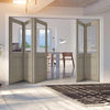 Five Folding Doors & Frame Kit - Belize Light Grey 3+2  - Clear Glass Frosted Lines - Prefinished