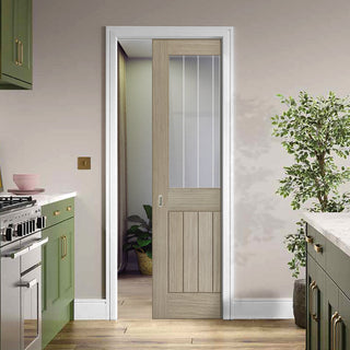 Image: Belize Light Grey Single Evokit Pocket Door  - Clear Glass Frosted Lines - Prefinished