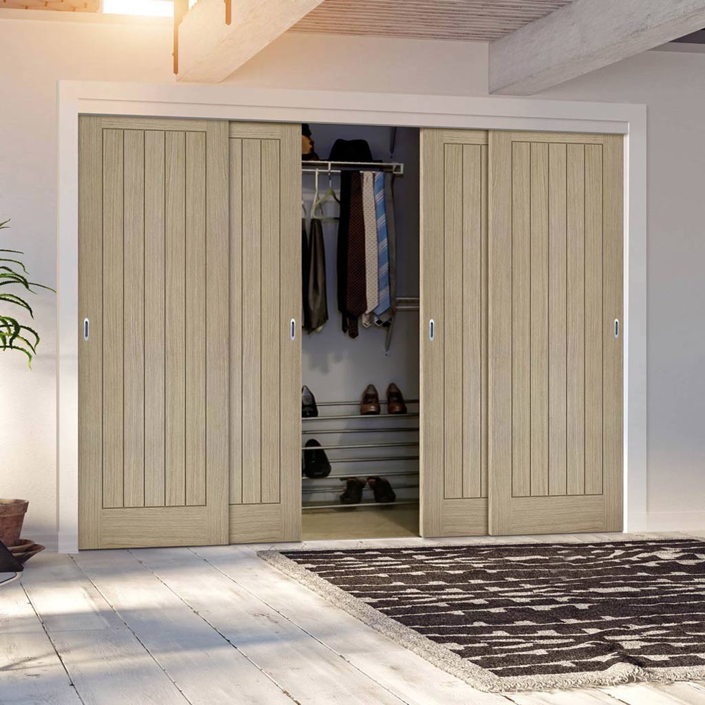 Minimalist Wardrobe Door & Frame Kit - Four Belize Light Grey Door - Prefinished