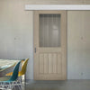 Single Sliding Door & Wall Track - Belize Light Grey Door  - Clear Glass Frosted Lines - Prefinished