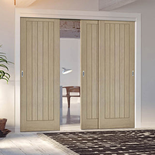 Image: Pass-Easi Three Sliding Doors and Frame Kit - Belize Light Grey Door - Prefinished