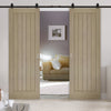 Top Mounted Black Sliding Track & Double Door - Belize Light Grey Doors - Prefinished