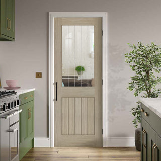Image: Belize Light Grey Internal Door  - Clear Glass Frosted Lines - Prefinished