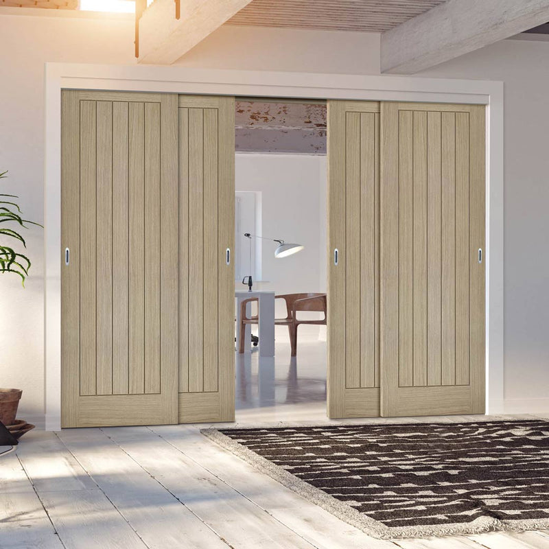 Pass-Easi Four Sliding Doors and Frame Kit - Belize Light Grey Door - Prefinished