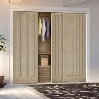 Image: Three Sliding Maximal Wardrobe Doors & Frame Kit - Belize Light Grey Door - Prefinished