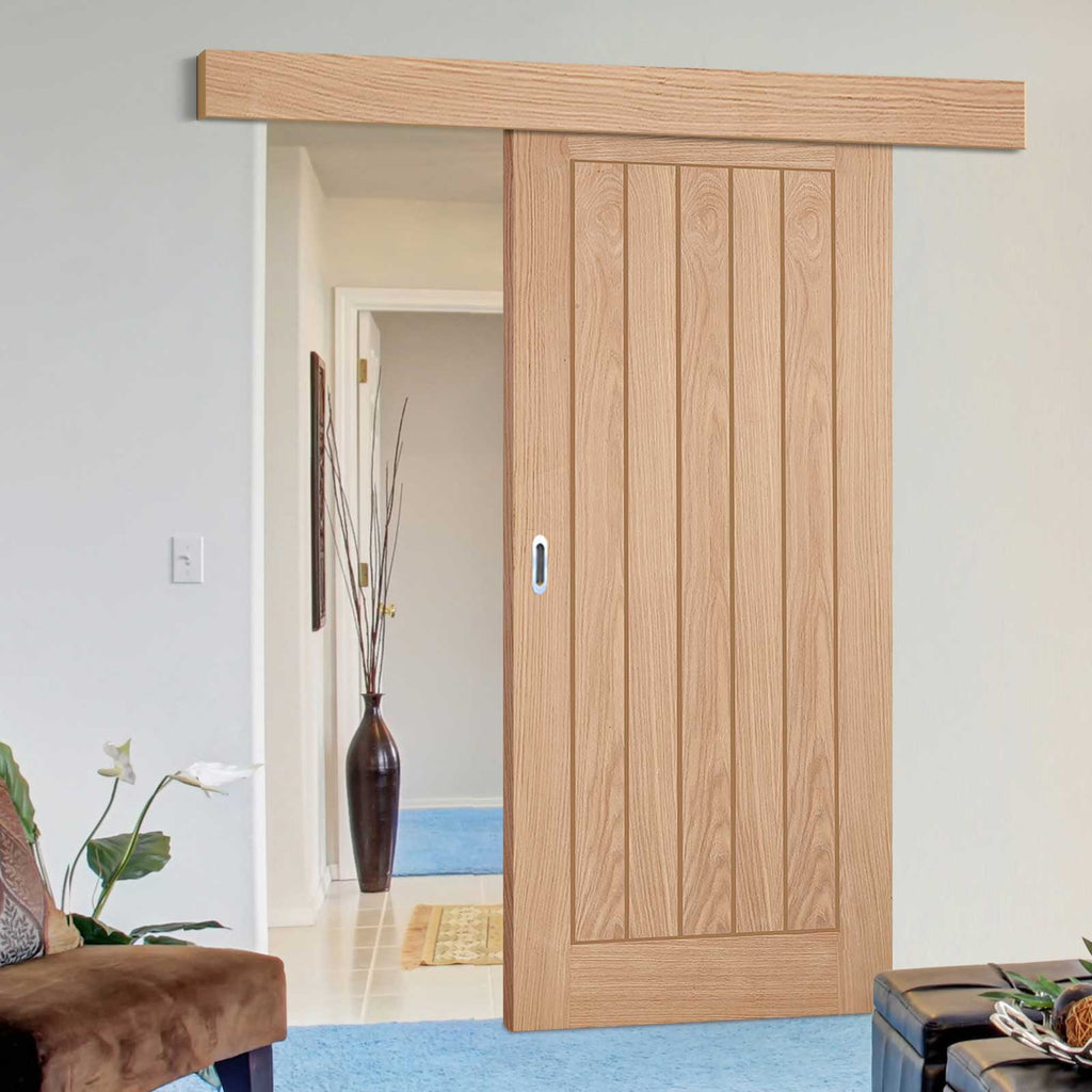 Single Sliding Door & Wall Track - Belize Oak Door - Unfinished