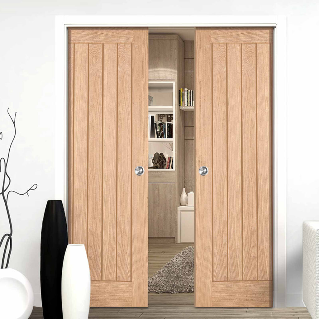 Belize Oak Double Evokit Pocket Doors