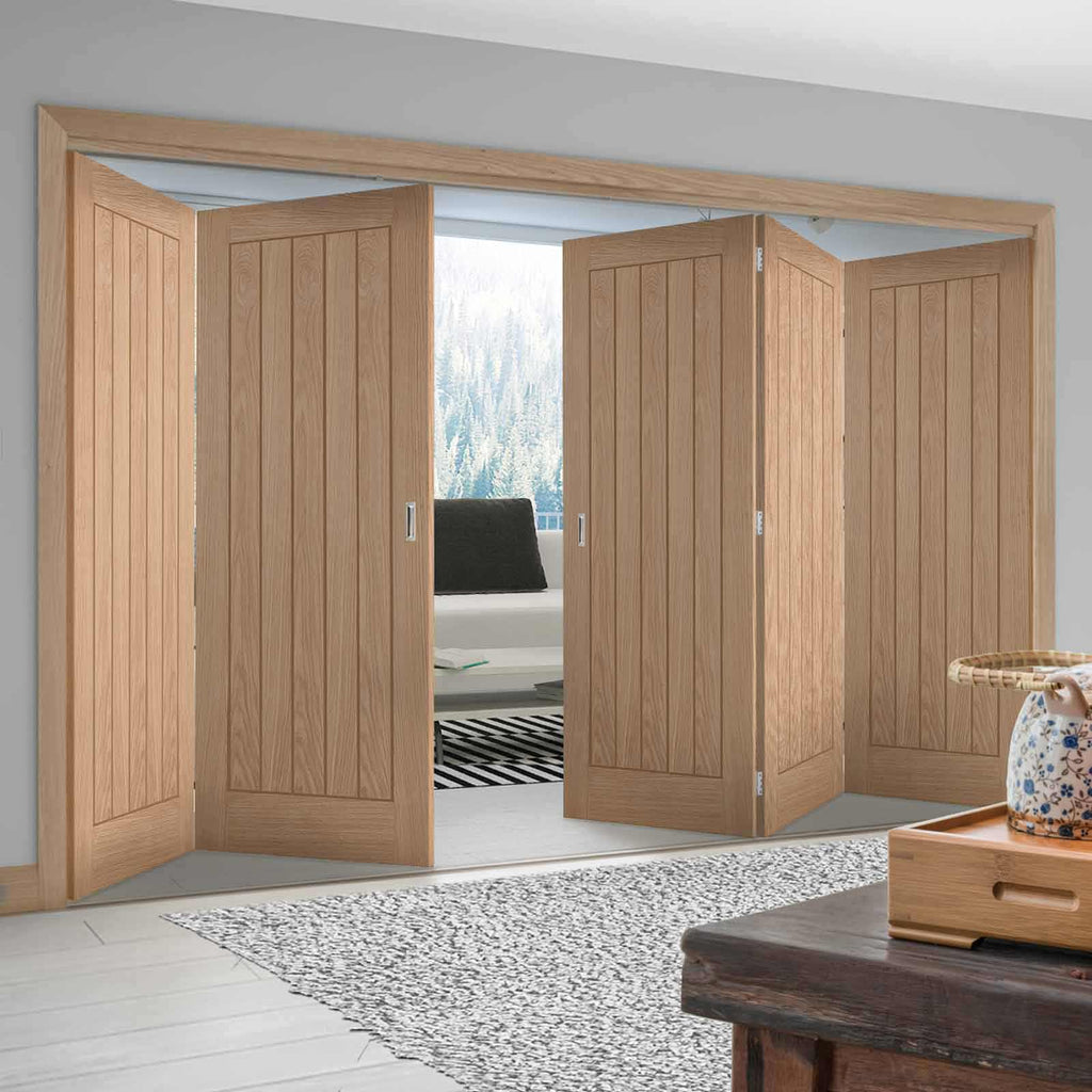 Five Folding Doors & Frame Kit - Belize Oak 3+2 - Unfinished