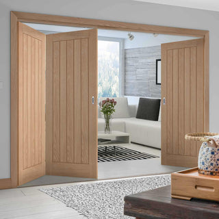 Image: Three Folding Doors & Frame Kit - Belize Oak 2+1 Folding Door - Unfinished