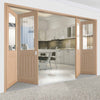 Four Folding Doors & Frame Kit - Belize Oak 2+2 - Silkscreen Etched Clear Glass - Unfinished