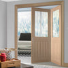 Two Folding Doors & Frame Kit - Belize Oak 2+0 - Silkscreen Etched Clear Glass - Unfinished