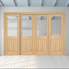 Pass-Easi Four Sliding Doors and Frame Kit - Belize Oak Door - Silkscreen Etched Glass - Prefinished