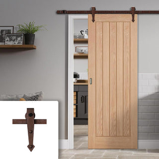 Image: Single Sliding Door & Arrowhead Antique Rust Track - Belize Oak Door - Prefinished