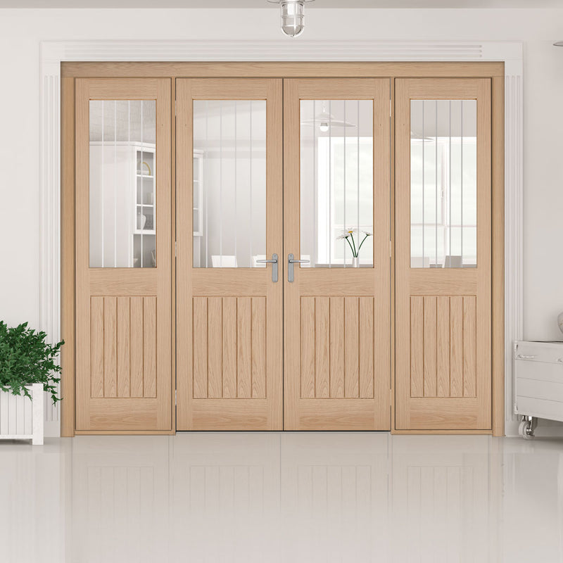 Room Divider - Belize Oak Silkscreen Etched Glass Prefinished Double Doors with Double Sides