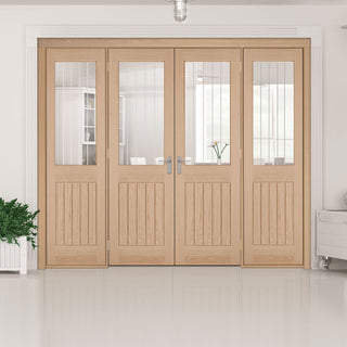 Image: ThruEasi Room Divider - Belize Oak Silkscreen Etched Glass Prefinished Double Doors with Double Sides