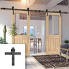 Double Sliding Door & Black Barn Track - Belize Oak Door - Silkscreen Etched Glass - Prefinished