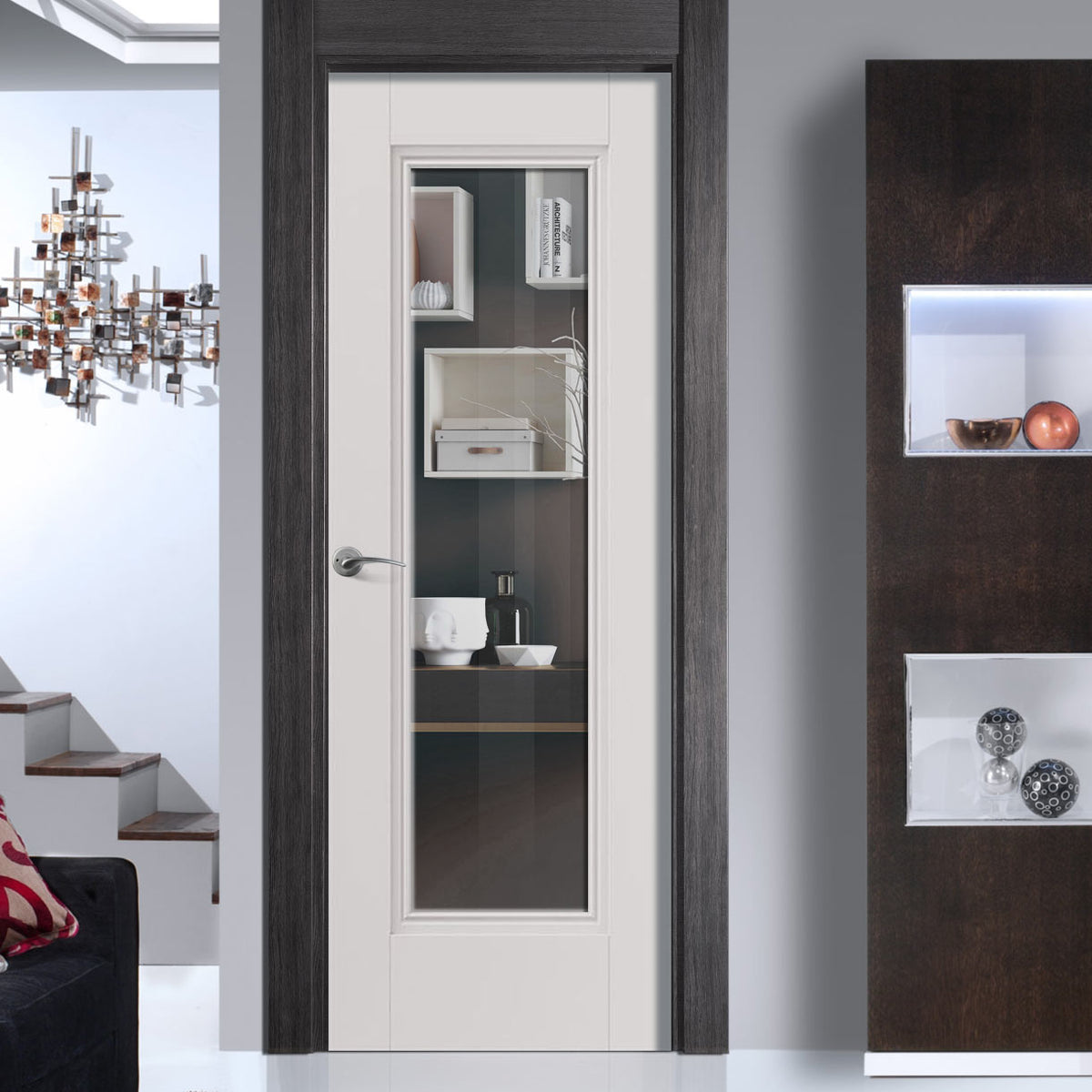 J B Kind White Classic Belton Primed Door - Clear Glass