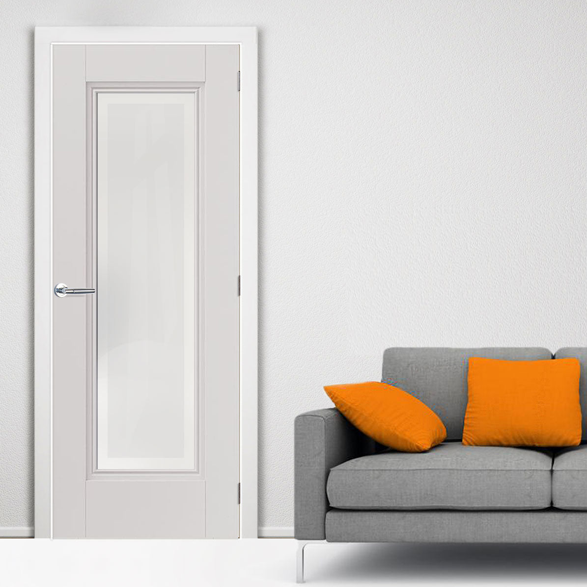 J B Kind White Classic Belton Primed Door - Etched Glass