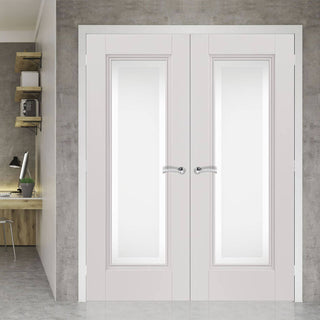 Image: J B Kind White Classic Belton Primed Door Pair - Etched Glass