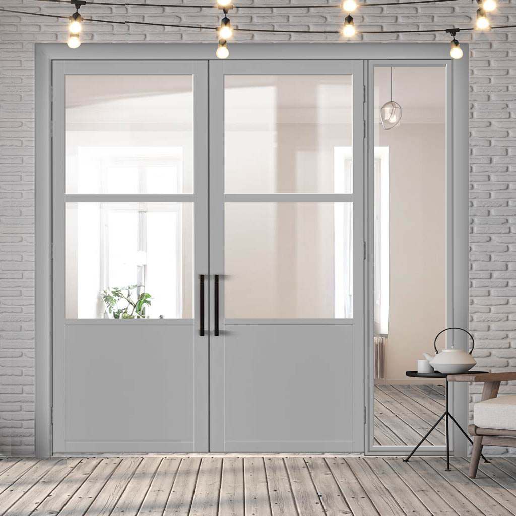 Room Divider - Handmade Eco-Urban® Berkley Door Pair DD6309C - Clear Glass - Premium Primed - Colour & Size Options