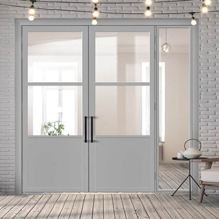 Image: Room Divider - Handmade Eco-Urban® Berkley Door Pair DD6309C - Clear Glass - Premium Primed - Colour & Size Options