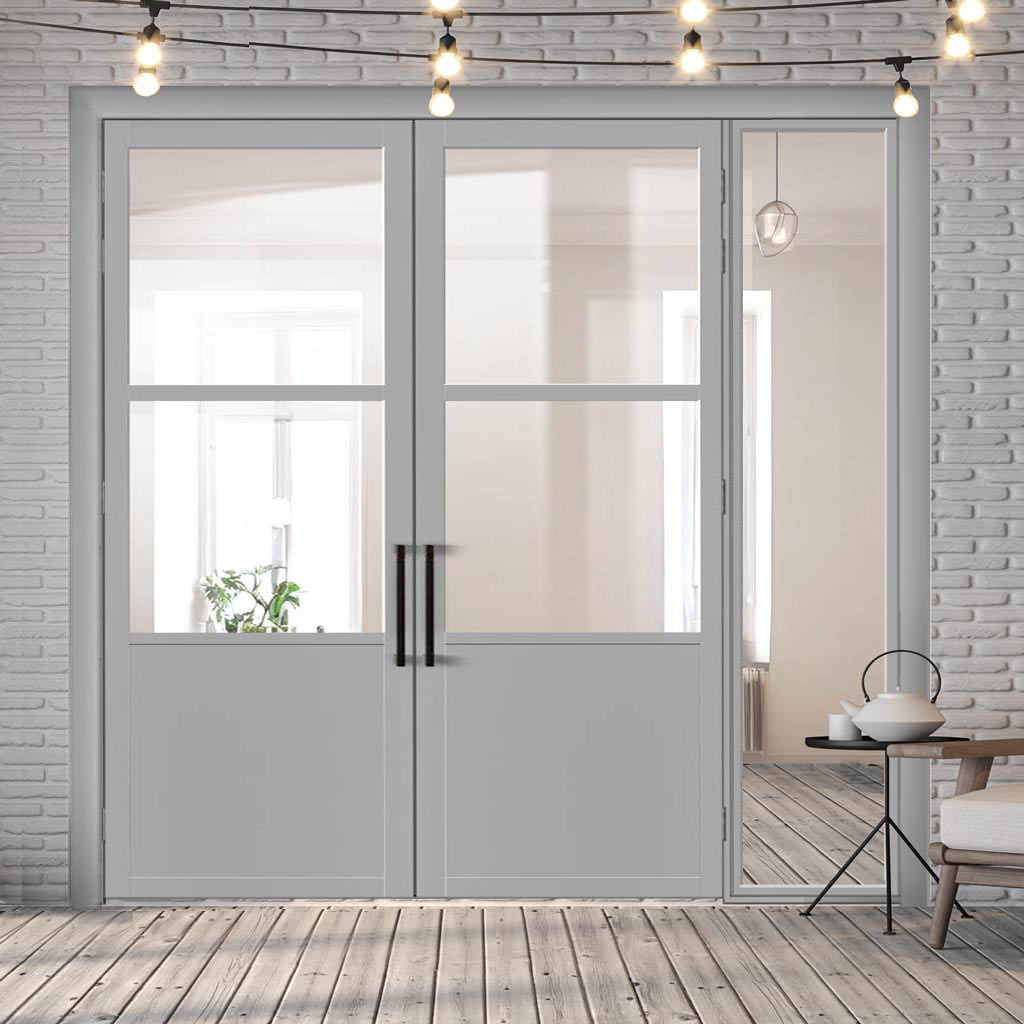 Room Divider - Handmade Eco-Urban® Berkley Door Pair DD6309F - Frosted Glass - Premium Primed - Colour & Size Options