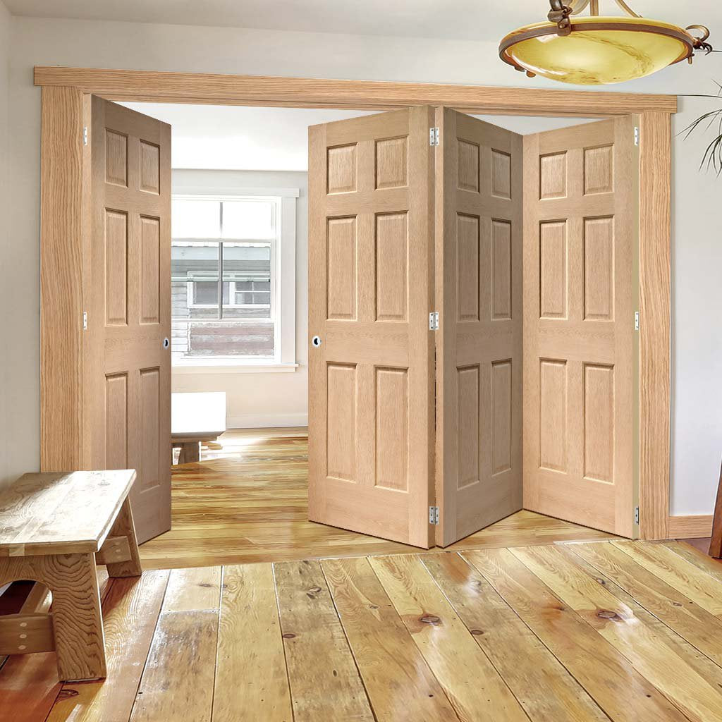 Bespoke Thrufold Colonial Oak 6 Panel Folding 3+1 Door - No Raised Mouldings