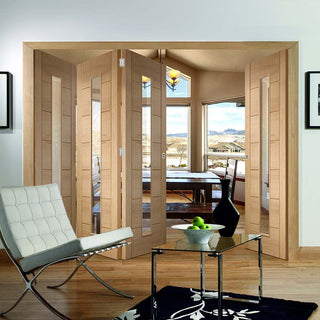 Image: Bespoke Thrufold Palermo Oak 1 Pane Glazed Folding 3+1 Door