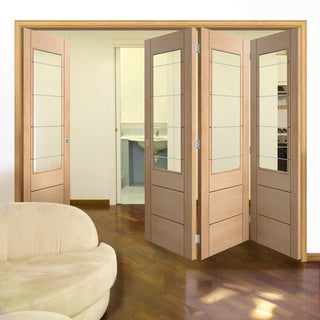 Image: Bespoke Thrufold Palermo Oak 2XG Glazed Folding 3+1 Door