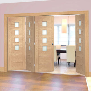 Image: Bespoke Thrufold Palermo Oak Glazed Folding 3+1 Door - Prefinished