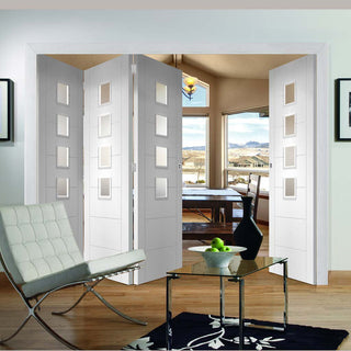 Image: Bespoke Thrufold Palermo White Primed Glazed Folding 3+1 Door