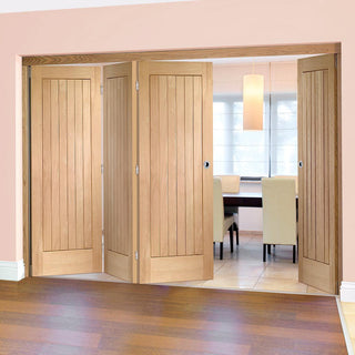 Image: Bespoke Thrufold Suffolk Oak Folding 3+1 Door - Vertical Lining - Prefinished