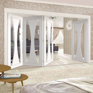 Image: Bespoke Thrufold Verona White Primed Glazed Folding 3+1 Door