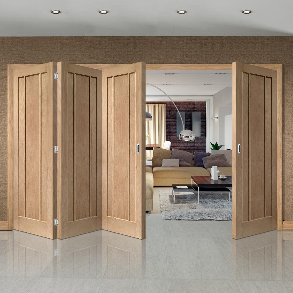 Bespoke Thrufold Worcester Oak 3 Panel Folding 3+1 Door - Prefinished