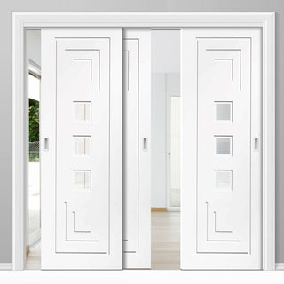 Image: Bespoke Thruslide Altino Glazed - 3 Sliding Doors and Frame Kit - White Primed