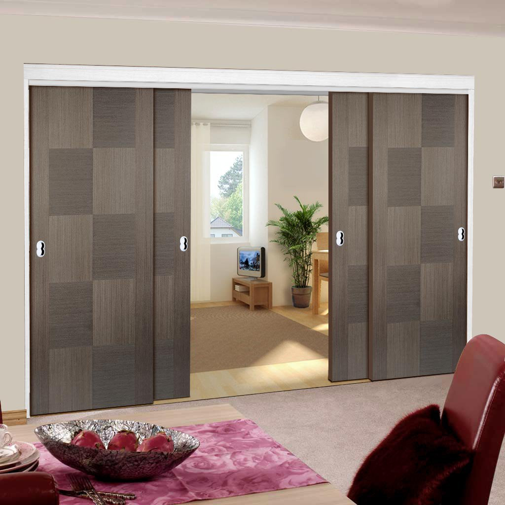 Bespoke Thruslide Apollo Chocolate Grey Flush Door - 4 Sliding Doors and Frame Kit - Prefinished