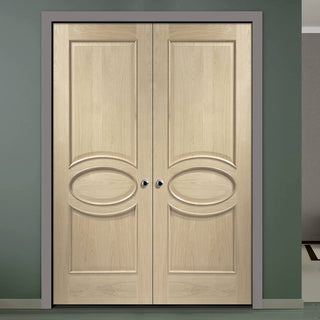 Image: Prefinished Bespoke Calabria Oak Door Pair - Raised Mouldings - Choose Your Colour