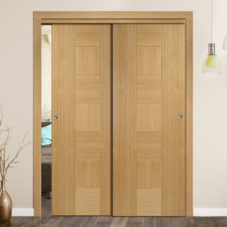 Image: Bespoke Thruslide Catalonia Flush Oak Door - 2 Sliding Doors and Frame Kit - Prefinished