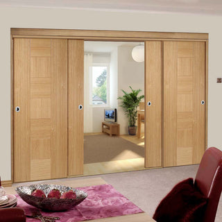 Image: Bespoke Thruslide Catalonia Flush Oak Door - 4 Sliding Doors and Frame Kit - Prefinished