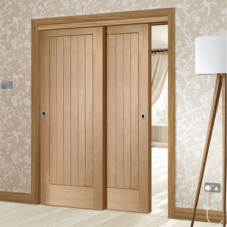 Image: Bespoke Thruslide Suffolk Oak - 2 Sliding Doors and Frame Kit