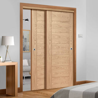 Image: Bespoke Thruslide Palermo Oak - 2 Sliding Doors and Frame Kit - Prefinished