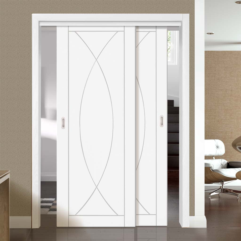 Bespoke Thruslide Pesaro Flush - 2 Sliding Doors and Frame Kit - White Primed