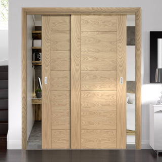 Image: Bespoke Thruslide Palermo Flush Oak - 2 Sliding Doors and Frame Kit