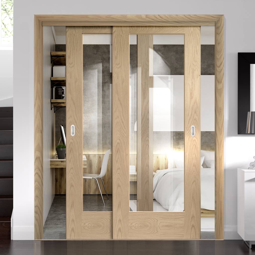 Bespoke Thruslide Pattern 10 1 Pane Shaker Oak Glazed - 2 Sliding Doors and Frame Kit