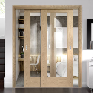 Image: Bespoke Thruslide Pattern 10 1 Pane Shaker Oak Glazed - 2 Sliding Doors and Frame Kit