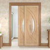 Bespoke Thruslide Treviso Oak Glazed - 2 Sliding Doors and Frame Kit